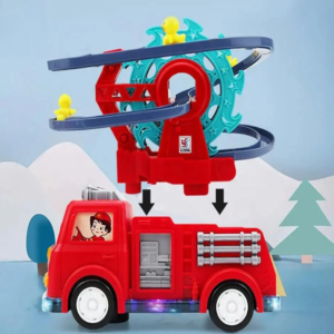 Interaktív tűzoltóautó játék spirálpályával – kacsa forgó csúszdával és látványos fényeffektusokkal gyerekeknek (BBJ) - Image 4