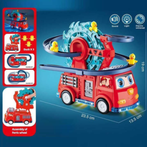 Interaktív tűzoltóautó játék spirálpályával – kacsa forgó csúszdával és látványos fényeffektusokkal gyerekeknek (BBJ) - Image 5