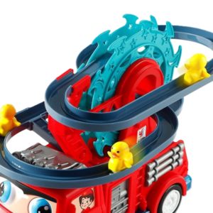 Interaktív tűzoltóautó játék spirálpályával – kacsa forgó csúszdával és látványos fényeffektusokkal gyerekeknek (BBJ) - Image 7