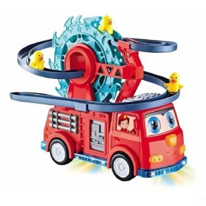 Interaktív tűzoltóautó játék spirálpályával – kacsa forgó csúszdával és látványos fényeffektusokkal gyerekeknek (BBJ) - Image 8
