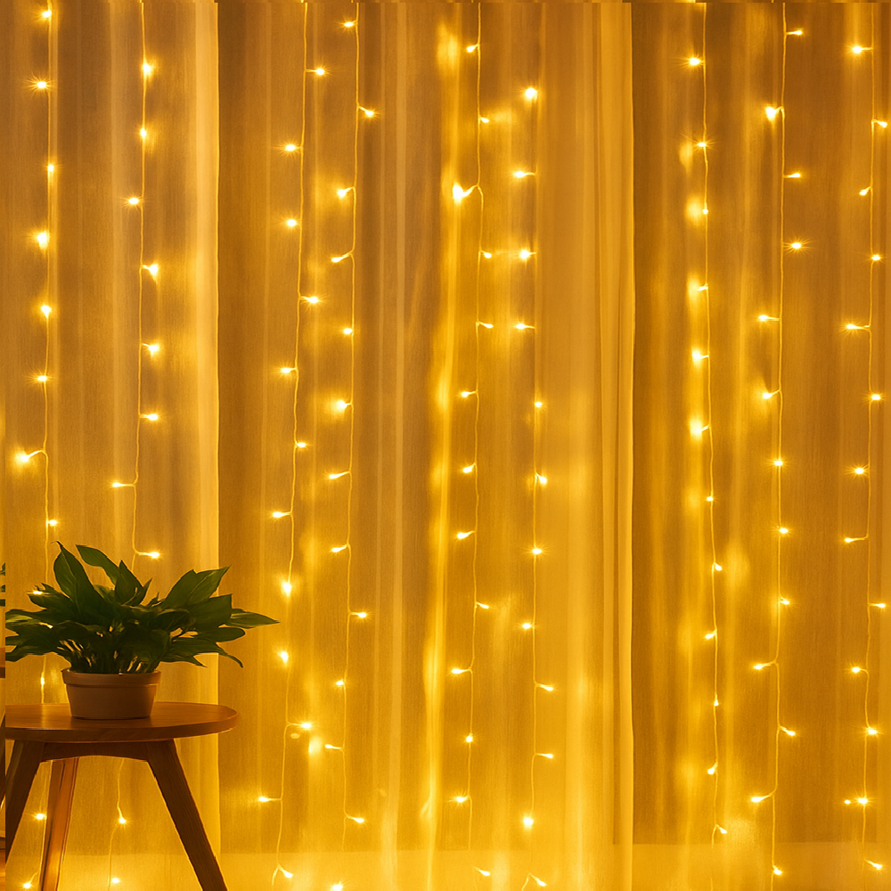 Karácsonyi LED fényfüggöny 3×3 m – vízálló, energiatakarékos ünnepi égősor ablakra, falra, erkélyre, kültéri-beltéri dekorációhoz – választható színben (BBD)2