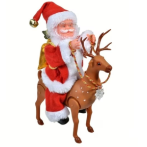 Mozgó és zenélő Mikulás figura rénszarvason – 22 cm-es karácsonyi dekoráció hanghatásokkal és fényekkel HS1219-12 (BBJ) - Image 4