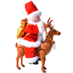 Mozgó és zenélő Mikulás figura rénszarvason – 22 cm-es karácsonyi dekoráció hanghatásokkal és fényekkel HS1219-12 (BBJ) - Image 6
