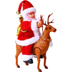 Mozgó és zenélő Mikulás figura rénszarvason – 22 cm-es karácsonyi dekoráció hanghatásokkal és fényekkel HS1219-12 (BBJ) - Image 7