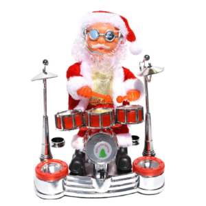 Táncoló, éneklő party Mikulás figura – zenélő és mozgó doboló karácsonyi dekoráció, vidám ünnepi hangulathoz HS272-8 (BBJ)