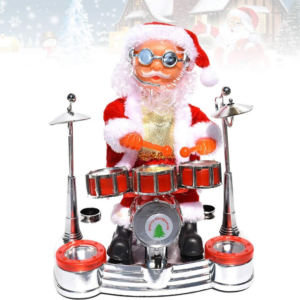 Táncoló, éneklő party Mikulás figura – zenélő és mozgó doboló karácsonyi dekoráció, vidám ünnepi hangulathoz HS272-8 (BBJ) - Image 3