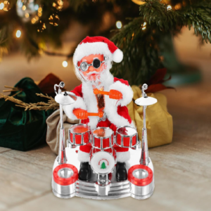 Táncoló, éneklő party Mikulás figura – zenélő és mozgó doboló karácsonyi dekoráció, vidám ünnepi hangulathoz HS272-8 (BBJ) - Image 4