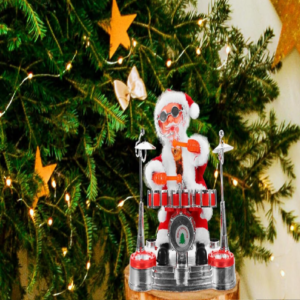 Táncoló, éneklő party Mikulás figura – zenélő és mozgó doboló karácsonyi dekoráció, vidám ünnepi hangulathoz HS272-8 (BBJ) - Image 5