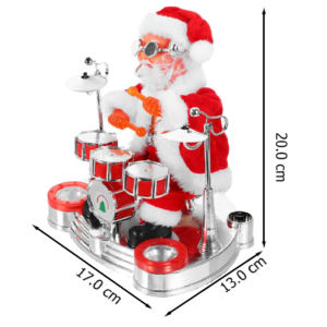 Táncoló, éneklő party Mikulás figura – zenélő és mozgó doboló karácsonyi dekoráció, vidám ünnepi hangulathoz HS272-8 (BBJ) - Image 6