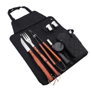 BBQ grillező kötény szett – 60×40 cm-es fekete kerti főző kötény több zsebbel, praktikus tároló rekeszekkel és kiegészítő tartóval (BLLV) - Image 6