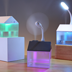 Házikó alakú ultrahangos párologtató diffúzor – LED világítással, halk működésű párásító otthonra és irodába 250 ml - rózsaszín (BLLV) - Image 4