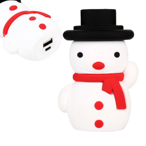 Kalapos hóember power bank – 2600 mAh mini külső akkumulátor, hordozható telefontöltő karácsonyi designnal (BLLV)1