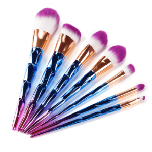 Ombre sminkecset készlet – 7 részes ecsetszett csillogó nyéllel, szem- és arcfestéshez, kontúrozáshoz és professzionális sminkeléshez (BLLV) - Image 9