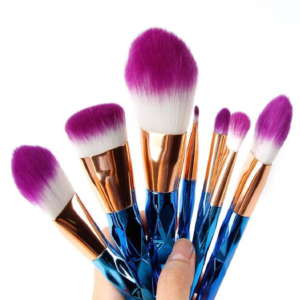 Ombre sminkecset készlet – 7 részes ecsetszett csillogó nyéllel, szem- és arcfestéshez, kontúrozáshoz és professzionális sminkeléshez (BLLV) - Image 8