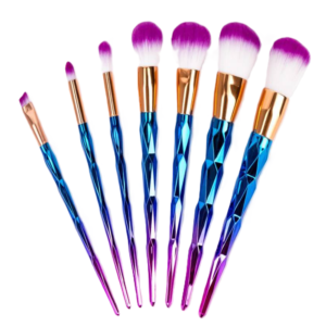 Ombre sminkecset készlet – 7 részes ecsetszett csillogó nyéllel, szem- és arcfestéshez, kontúrozáshoz és professzionális sminkeléshez (BLLV) - Image 4