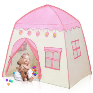 Princess kastély gyereksátor – 130×130×100 cm rózsaszín hercegnős játéksátor, beltéri és kültéri használatra, mesés kuckó kislányoknak (BLLV) - Image 5