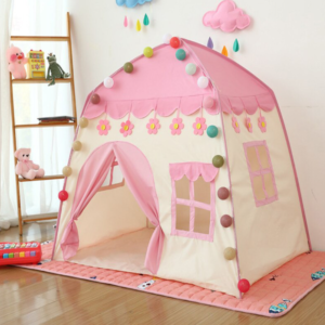 Princess kastély gyereksátor – 130×130×100 cm rózsaszín hercegnős játéksátor, beltéri és kültéri használatra, mesés kuckó kislányoknak (BLLV) - Image 4