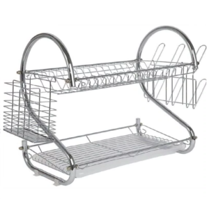Rozsdamentes fém konyhai edényszárító – 49×37×26 cm-es 2 szintes csepegtető állvány evőeszköztartóval és pohártartóval (BLLV) - Image 4
