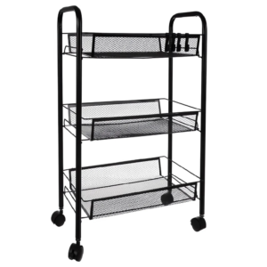 Ruhhy háromszintes gurulós konyhai tárolókocsi – mobil polcrendszer fürdőbe, kamrába és konyhába - fekete (24749) - Image 11