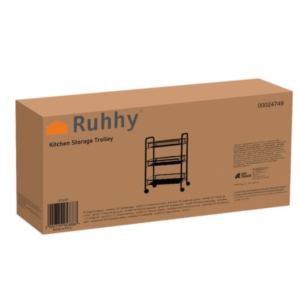 Ruhhy háromszintes gurulós konyhai tárolókocsi – mobil polcrendszer fürdőbe, kamrába és konyhába - fekete (24749) - Image 10