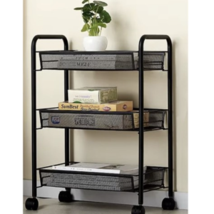 Ruhhy háromszintes gurulós konyhai tárolókocsi – mobil polcrendszer fürdőbe, kamrába és konyhába - fekete (24749) - Image 4