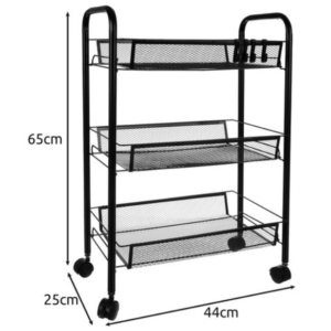 Ruhhy háromszintes gurulós konyhai tárolókocsi – mobil polcrendszer fürdőbe, kamrába és konyhába - fekete (24749) - Image 6