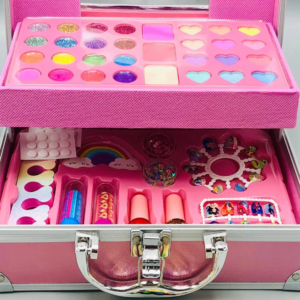 Unikornisos gyerek sminkkészlet fém tárolódobozban – 46 részes ragyogó kozmetikai szett, kreatív játék és ajándék kislányoknak (FX) (BBJ) - Image 4