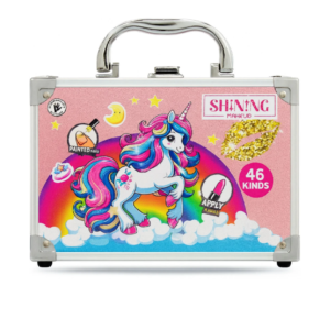 Unikornisos gyerek sminkkészlet fém tárolódobozban – 46 részes ragyogó kozmetikai szett, kreatív játék és ajándék kislányoknak (FX) (BBJ) - Image 6