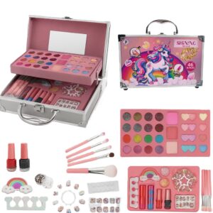 Unikornisos gyerek sminkkészlet fém tárolódobozban – 46 részes ragyogó kozmetikai szett, kreatív játék és ajándék kislányoknak (FX) (BBJ) - Image 7