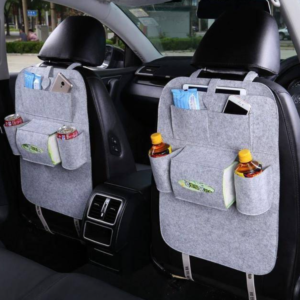 Autós ülés háttámla rendező – 55×40 cm-es vízálló, többzsebes tároló zsebes szervező gyerekeknek és utazáshoz - világos szürke (BLLV)
