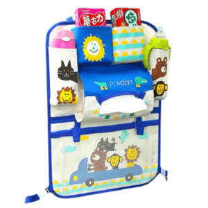 Mesés autóülés háttámla rendező tárolózsebekkel gyerekeknek – kék (BLLV)