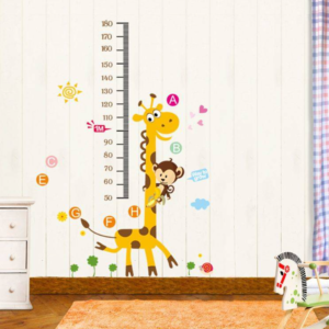 Mókás zsiráfos–majmos falmatrica gyerekszobába – magasságmérő centiméterrel, 88×180 cm, vidám dekoráció (BLLV) - Image 2