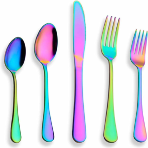 Szivárványfényes evőeszköz készlet – 5 darabos luxus design asztali szett (BLLV)