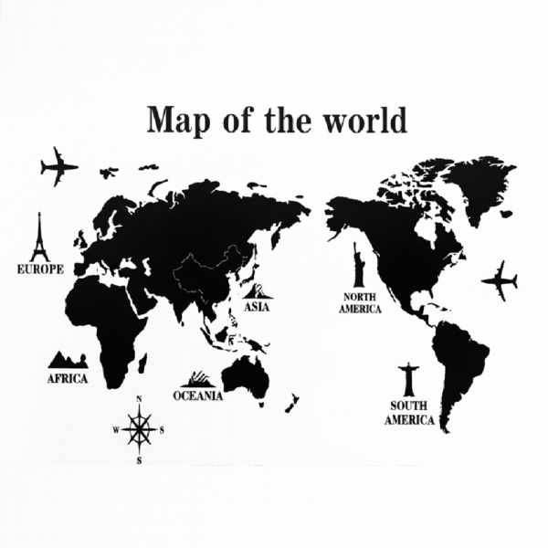 Világtérkép falmatrica – 160×120 cm-es területű dekorációs fali matrica modern otthonokba és irodákba (BLLV)3