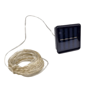 10 Méteres napelemes LED fényfüzér 100 hidegfehér leddel – kültéri dekorációs világítás kertbe, teraszra és erkélyre (FX) (BBV)