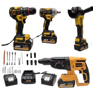 4 az 1-ben akkus szerszámkészlet – fúrókalapács, ütvecsavarozó, sarokcsiszoló, csavarbehajtó, 2 akkuval és töltővel HA-1088 (FX)