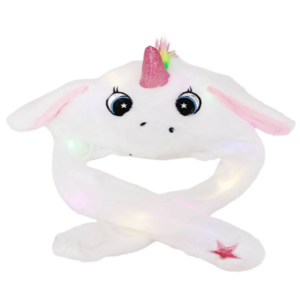 Aranyos színes egyszarvú sapka – bolyhos plüss téli női beanie szarvval, fülekkel (BBJ) - Image 3