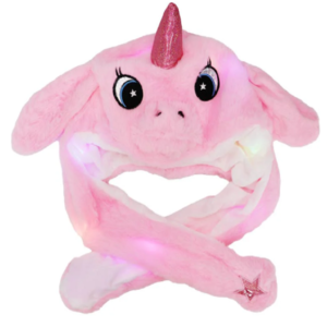 Aranyos színes egyszarvú sapka – bolyhos plüss téli női beanie szarvval, fülekkel – rózsaszín  (BBJ)