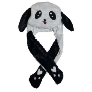 Bolyhos panda sapka mozgatható fülekkel és színes LED fényekkel – vicces, világító plüss party sapka (BBJ)