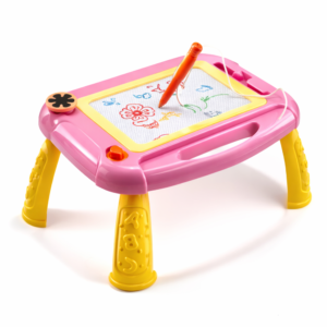 DoodleDorka mágneses rajztábla 4 színnel és 2 bélyeggel – törölhető rajzoló tábla gyerekeknek 30×45 cm (rózsaszín) (BBJ)