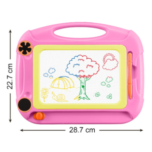 DoodleDorka mágneses rajztábla 4 színnel és 2 bélyeggel – törölhető rajzoló tábla gyerekeknek 30×45 cm (rózsaszín) (BBJ) - Image 3