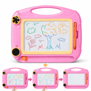 DoodleDorka mágneses rajztábla 4 színnel és 2 bélyeggel – törölhető rajzoló tábla gyerekeknek 30×45 cm (rózsaszín) (BBJ) - Image 4