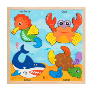 Fa állatos kirakó játék gyerekeknek készségfejlesztő fa puzzle 2 éves kortól 4 az 1-ben oktató kirakós (BBMJ) - Image 6