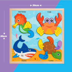 Fa állatos kirakó játék gyerekeknek készségfejlesztő fa puzzle 2 éves kortól 4 az 1-ben oktató kirakós (BBMJ) - Image 4