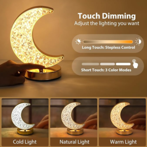 Félhold asztali lámpa – érintésvezérelt, 3 színű, újratölthető led éjszakai fény usb-vel (FX) - Image 3