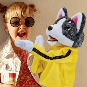 Interaktív kung fu husky plüss kesztyűbáb – hangot adó bokszoló kutya kézi báb gyerekjátéknak (BBJ) - Image 4