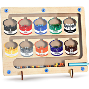 Mágneses szám- és színlabirintus fa készségfejlesztő játék – színrendező tábla 10 színes mágnesgolyóval, 3–8 éves gyerekeknek (BBJ) - Image 1