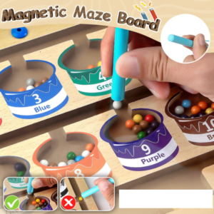 Mágneses szám- és színlabirintus fa készségfejlesztő játék – színrendező tábla 10 színes mágnesgolyóval, 3–8 éves gyerekeknek (BBJ) - Image 2