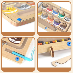 Mágneses szám- és színlabirintus fa készségfejlesztő játék – színrendező tábla 10 színes mágnesgolyóval, 3–8 éves gyerekeknek (BBJ) - Image 5