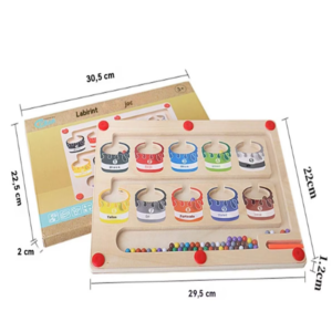 Mágneses szám- és színlabirintus fa készségfejlesztő játék – színrendező tábla 10 színes mágnesgolyóval, 3–8 éves gyerekeknek (BBJ) - Image 6